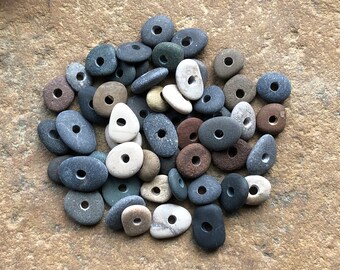 TINY Drilled Stones BEADS ~ Natural Beach Stone Beads ~ Lake Stone Beads ~ Drilled Stone Supply 2mm