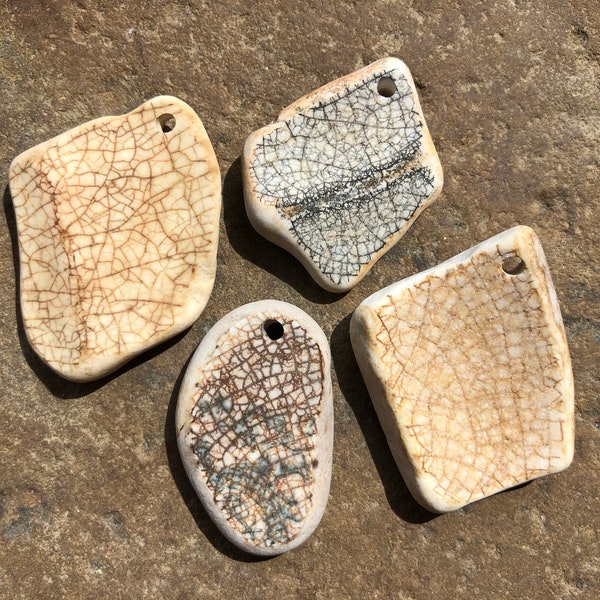 Ceramic BEACH Glass POTTERY Pendants ~ unique ceramic pottery with crazing  ~ Drilled Ceramic Sea Glass CHARMS ~ 2.5mm