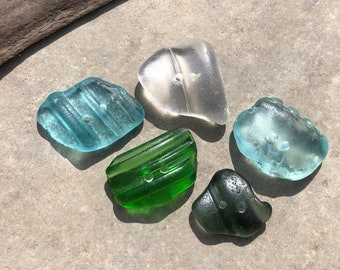 Genuine Beach Glass Buttons ~ Bottle Rim Beach Glass ~ Drilled Sea Glass Buttons