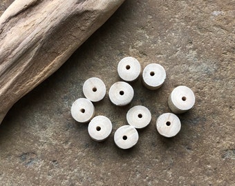 DRIFTWOOD Beads ~ Drilled driftwood ~ Rustic wooden Beads ~ Spacers Rondelles Boho Beachy ~ Lake Erie ~ 2mm