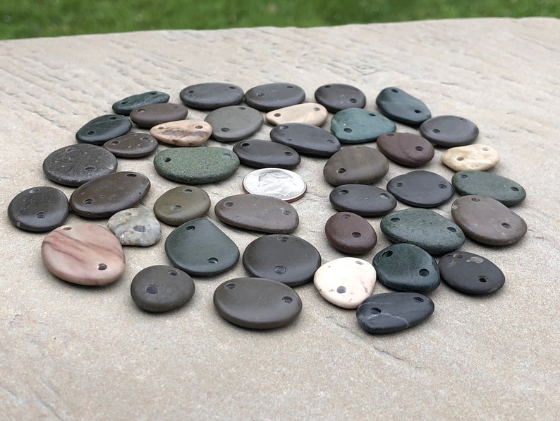 Natural Stone CONNECTORS Drilled Beach Stone Connectors Bulk Stone Supply LINKS Buttons Double Drilled Beach Stones 2mm image 4