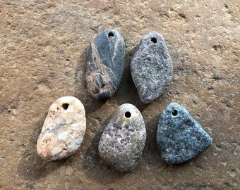 Natural Stone Pendants ~ Beach Stone Pendants ~ Top Drilled Stones ~ Rustic Beachy Stone Pendants ~ 3mm