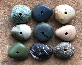 LARGE Beach STONE BEADS Slag Stone Beads ~ Drilled Natural Stones ~ Large hole stones ~ Natural Beads ~ 3mm