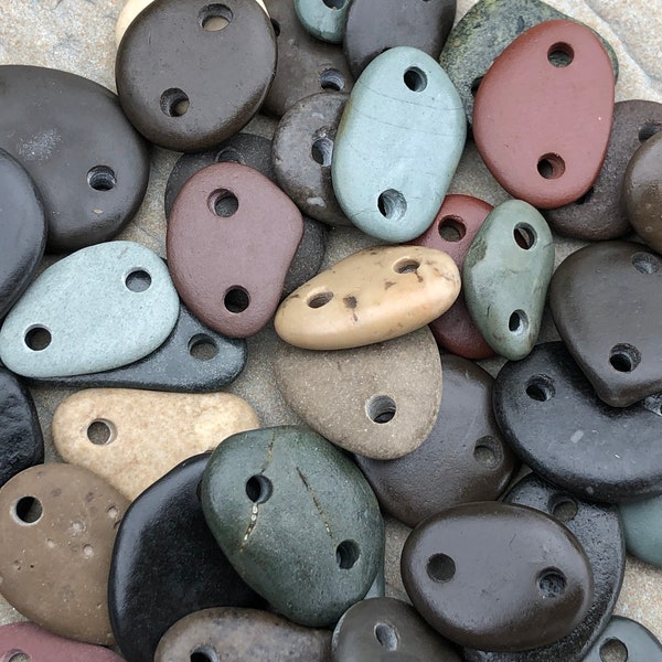 Natural Stone CONNECTORS Drilled Beach Stone Connectors Bulk Stone Supply LINKS Buttons ~ Double Drilled Beach Stones ~ 2mm