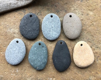 NATURAL Beach STONE Pendants Top Drilled Lake Stones Charms 3mm