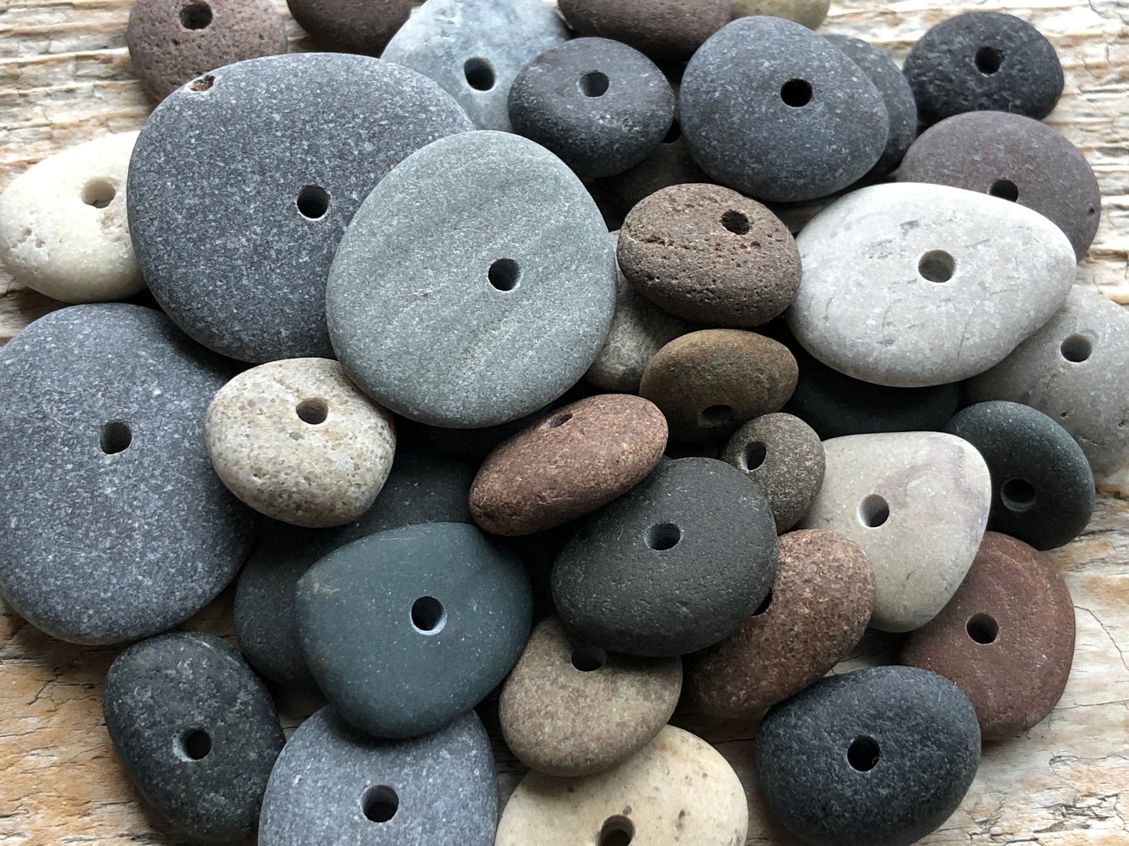 DRILLED STONE BEADS Natural Beach Stone Beads Lake Stone Beads Etsy