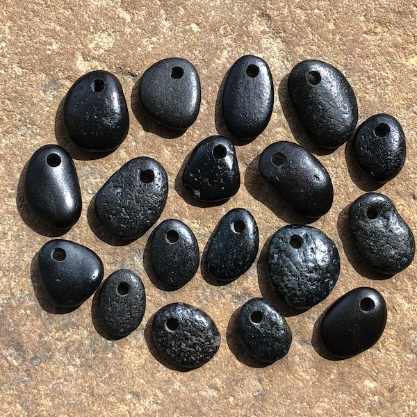 Small Drilled BEACH STONE Beach Stone Dangles Natural Stone Pendants Charms 2mm