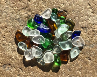 Genuine BEACH GLASS Beads Multi Color Drilled Sea Glass Beads Spacers Rondelle  1.5mm