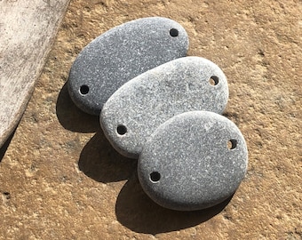 Natural Stone CONNECTORS Drilled Beach Stones Lake Stone LINKS Buttons 3mm