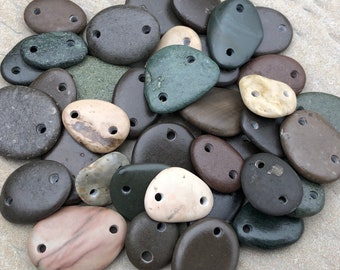 Natural Stone CONNECTORS Drilled Beach Stone Connectors Bulk Stone Supply LINKS Buttons ~ Double Drilled Beach Stones ~ 2mm