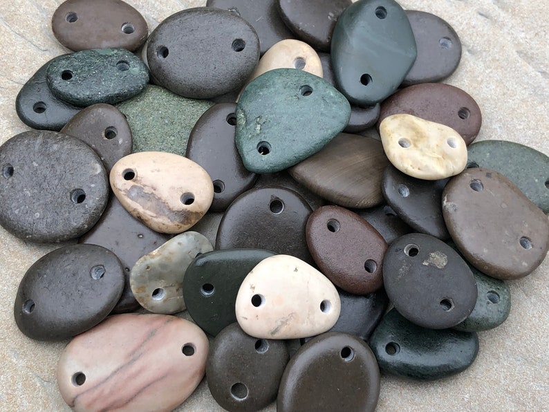 Natural Stone CONNECTORS Drilled Beach Stone Connectors Bulk Stone Supply LINKS Buttons Double Drilled Beach Stones 2mm image 1