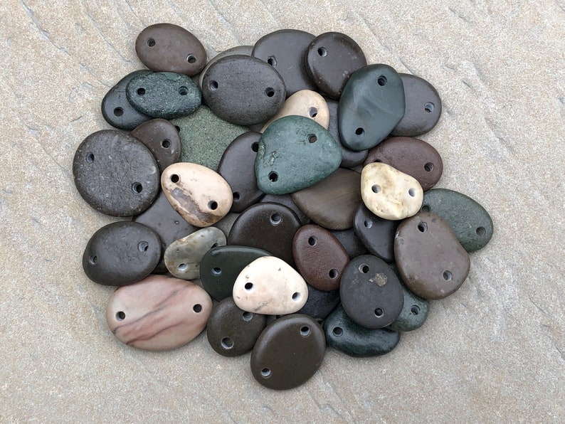 Natural Stone CONNECTORS Drilled Beach Stone Connectors Bulk Stone Supply LINKS Buttons Double Drilled Beach Stones 2mm image 2