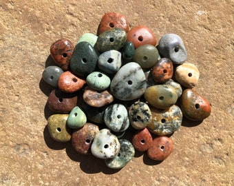 DRILLED STONE BEADS ~ Natural Beach Stone Beads ~ Colorful Lake Stone Beads ~ Center Drilled Stone Supply ~ 2mm