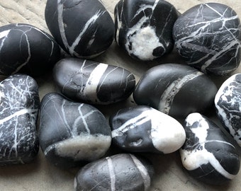 Beach Stones ~ Black and White Stone ~ Wishing Stones ~ Boho Zen Yoga Gift Natural Decor Lake Erie Craft Stone Supply