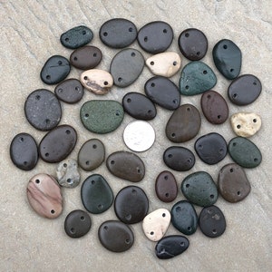 Natural Stone CONNECTORS Drilled Beach Stone Connectors Bulk Stone Supply LINKS Buttons Double Drilled Beach Stones 2mm image 5