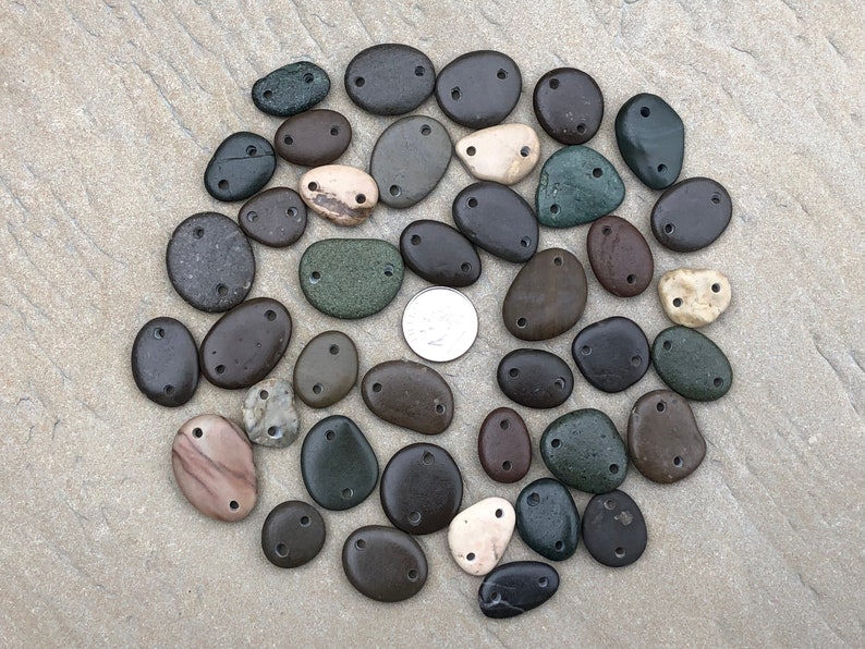 Natural Stone CONNECTORS Drilled Beach Stone Connectors Bulk Stone Supply LINKS Buttons Double Drilled Beach Stones 2mm image 5