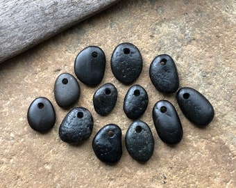 Small Drilled BEACH STONE Beach Stone Dangles Natural Stone Pendants Charms 2mm