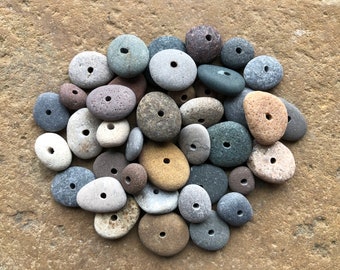 DRILLED STONE BEADS Natural Beach Stone Beads Lake Stone Beads Drilled Stone Supply Cairn Stones 2mm