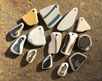 Ceramic BEACH POTTERY Charms Pendants ~ Earthenware Beach Glass Pendants Charms ~  Mixed Pottery Charms ~ 2.5mm