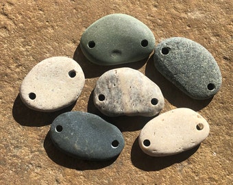 Natural Stone CONNECTORS ~ Drilled Stones ~ Lake Beach Stone ~ double drilled stones LINKS 3mm