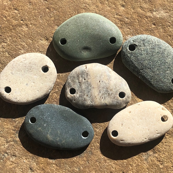 Natural Stone CONNECTORS ~ Drilled Stones ~ Lake Beach Stone ~ double drilled stones LINKS 3mm