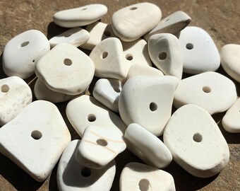 White Ceramic BEACH Glass POTTERY ~ Ceramic Beads ~ Drilled Ceramic Sea Glass CHARMS ~ 2mm