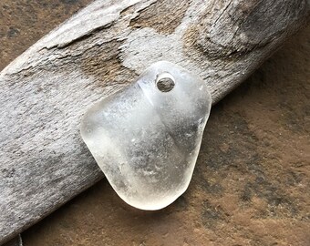 Genuine White Beach Glass Sea Glass Pendant ~ Large Drilled Beach Glass ~ Milk Bottle Rim ~ Drilled Sea Glass ~ 4mm