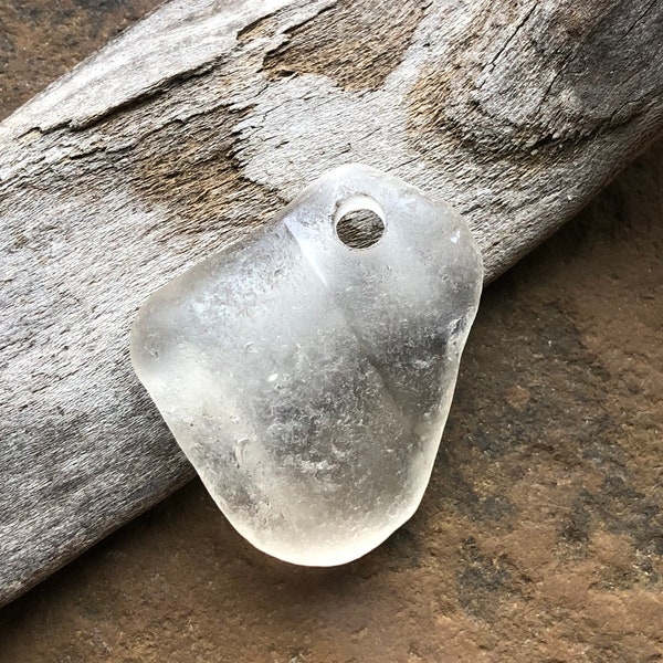 Genuine White Beach Glass Sea Glass Pendant ~ Large Drilled Beach Glass ~ Milk Bottle Rim ~ Drilled Sea Glass ~ 4mm