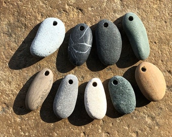 NATURAL Beach STONE Pendants Top Drilled Lake Stones Charms 3mm