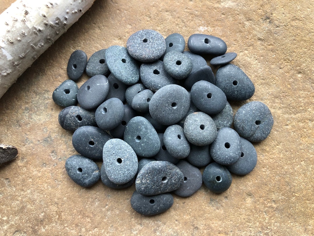 DRILLED STONE BEADS Natural Beach Stone Beads Lake Stone Beads Drilled