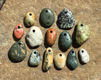 Natural Stone Pendants ~ Beach Stone Pendants ~ Top Drilled Stones ~ Colorful Stone Pendants ~ 3mm