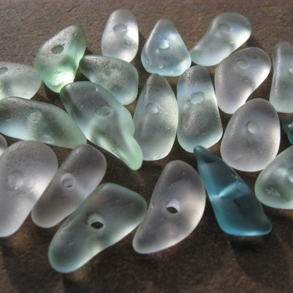 Drilled BEACH GLASS Beads White Pastel Sea Glass Beads