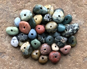 DRILLED STONE BEADS ~ Natural Beach Stone Beads ~ Colorful Lake Stone Beads ~ Center Drilled Stone Supply ~ 2mm