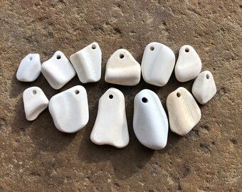 White Ceramic BEACH Glass POTTERY ~ Plate Bottom Sea Glass Shards ~ Ceramic Pendants ~ Drilled Ceramic Sea Glass Pendant CHARMS ~ 2mm