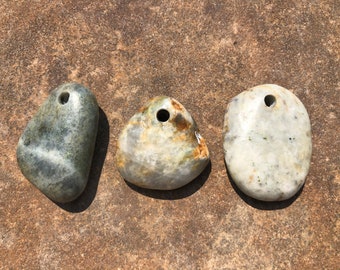 Natural Stone Pendants ~ Beach Stone Pendants ~ Top Drilled Stones ~ Colorful Stone Pendants ~ 3mm