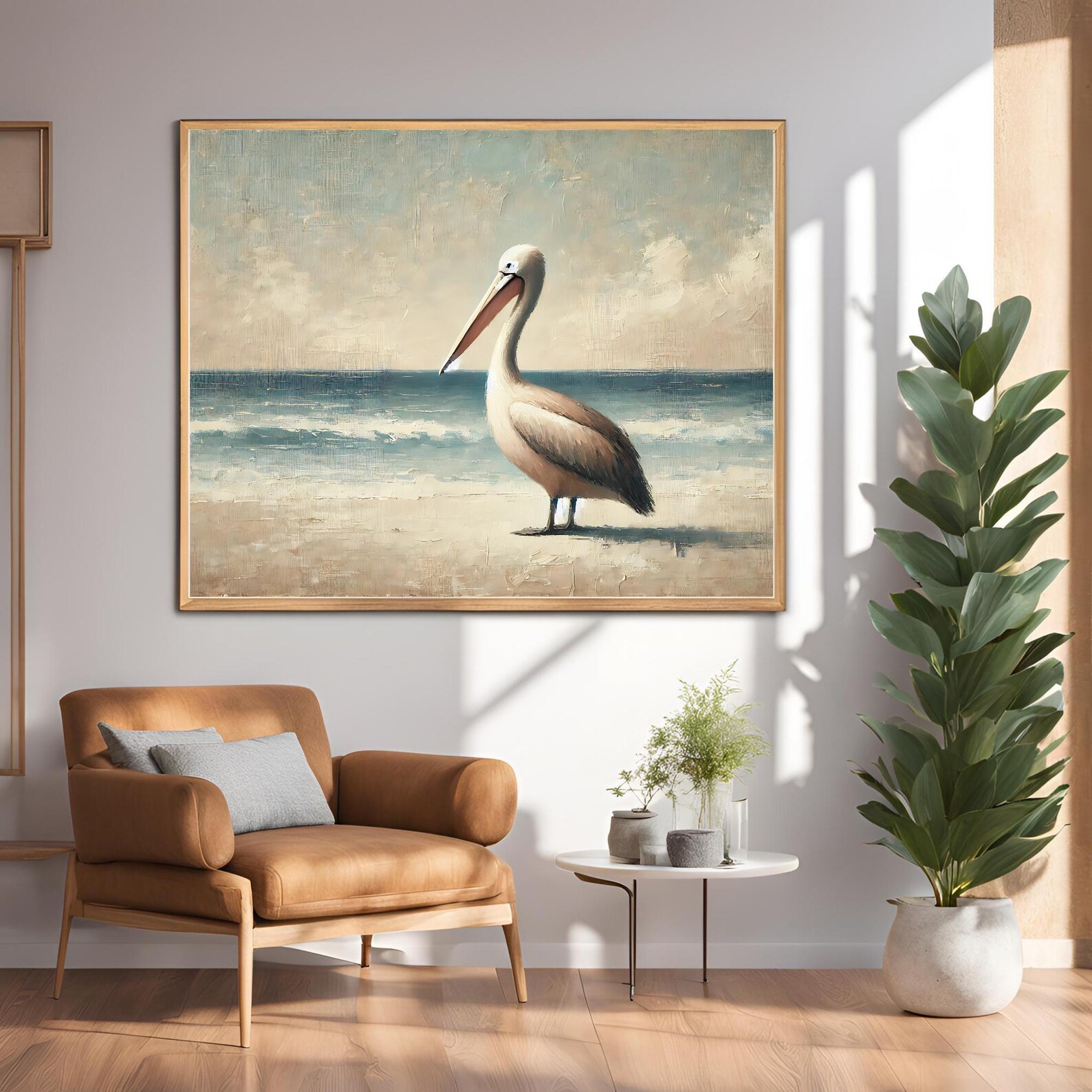 Pelican Canvas Wall Art - Coastal Beach Bird Painting - Ocean-inspired ...