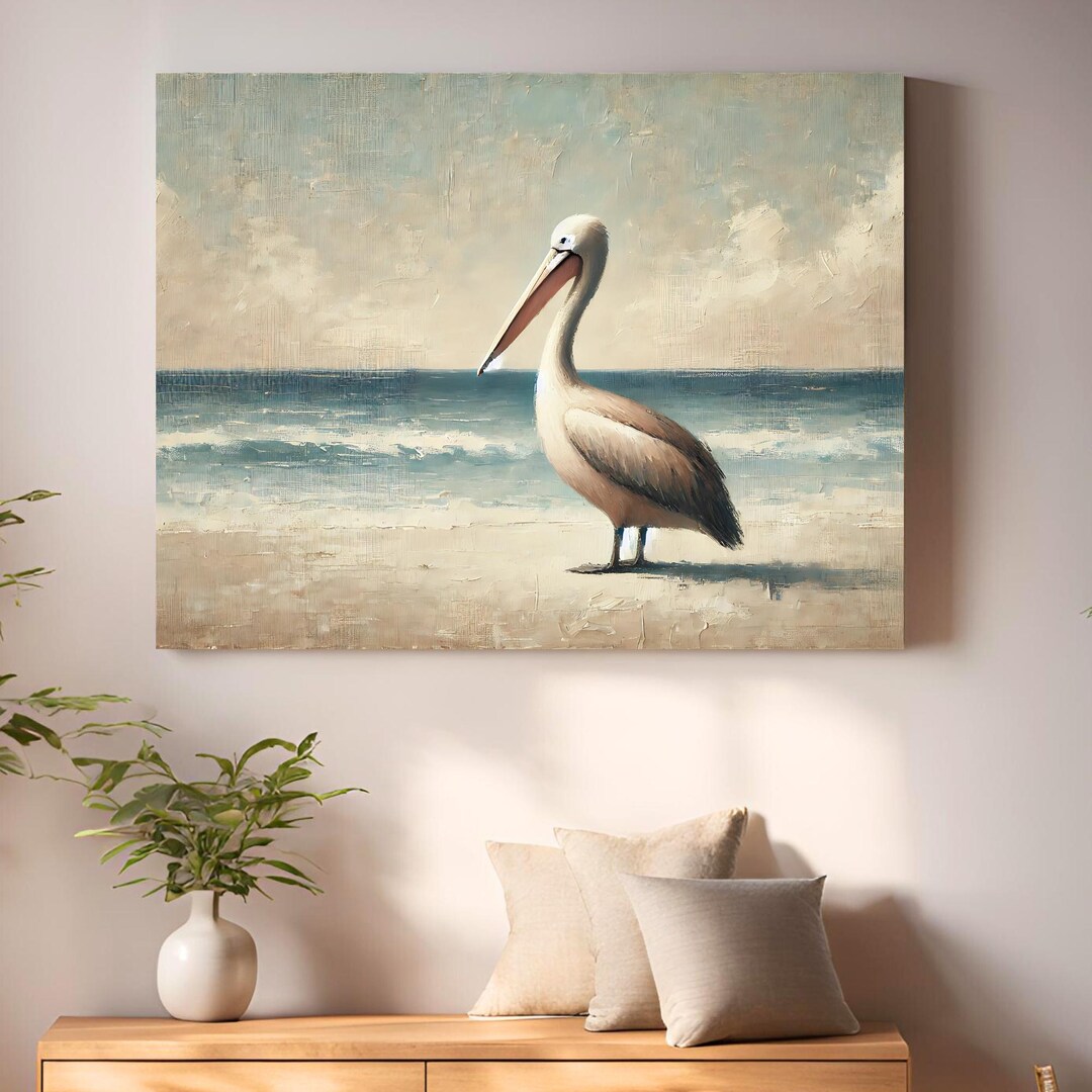 Pelican Canvas Wall Art - Coastal Beach Bird Painting - Ocean-inspired ...