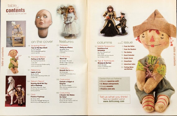 4 patterns Buy 3 or more mag for 2 dollars shipping Doll Crafter /& Costuming Magazine June 2006 Make a Primitive Doll
