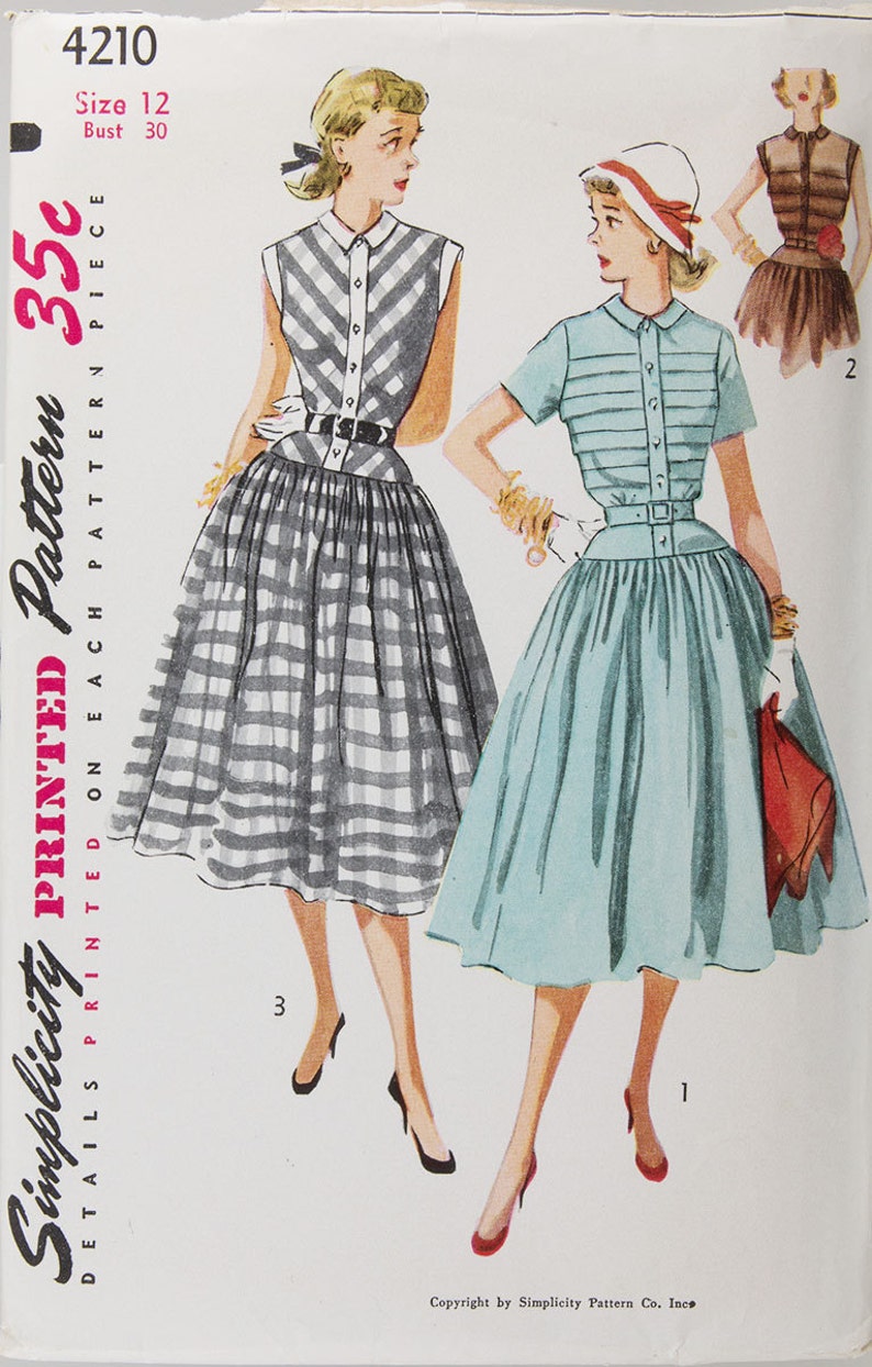 1950s OnePiece Dress Pattern Simplicity 4210 Bust 30 inches Etsy