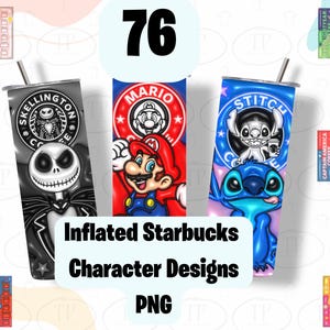 Ultimate Bundle 76 Character Inflated Starbucks Digital Designs. 20oz Tumbler wrap PNG.