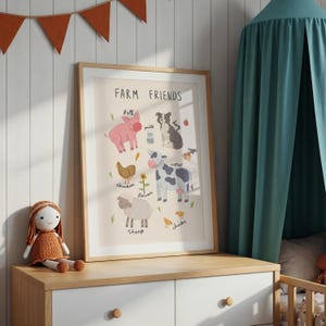 FARM FRIENDS / digital download / children&#39;s artwork / nursery wall art / digital print / bright and colourful / farm animals / neutral