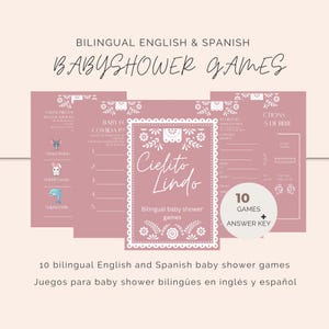 Rosa Cielito Lindo Babypartyspiele zweisprachige Babypartyspiele Mexikanische Babyparty Cielito Lindo digitaler Download bearbeitbare Canva-Vorlage