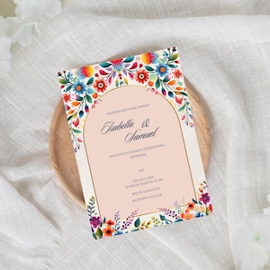 Mexicaanse huwelijksuitnodiging, Mexicaanse bloemenuitnodiging, invitaciones de boda mexicana, bloemenhuwelijksuitnodiging, bewerkbare canvassjabloon