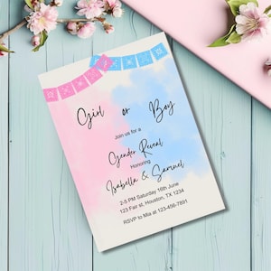 Cielito lindo baby gender reveal invitation Mexican gender reveal papel picado gender reveal boy or girl invitation editable canva template
