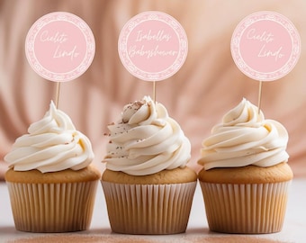 Blush Pink Cielito Lindo Cupcake Toppers | Mexican Fiesta Baby Shower Decor | Cielito Lindo Theme | Editable Canva Template | Printable