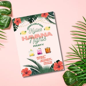 Havana Nights Invitation: Tropical Birthday Party, Editable Canva Template (Digital Download)