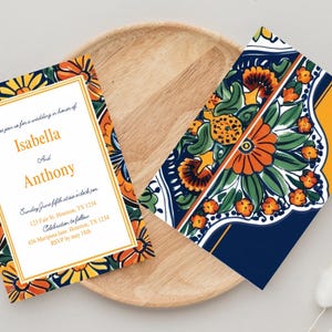 Mexican wedding invitation, hacienda wedding, talavera wedding invitation, boda mexicana, editable canva template, invitaciones de boda