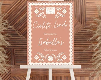 Cielito Lindo Baby Shower Welcome Sign | Papel Picado Design | Mexican Fiesta Baby Shower Decor | Editable Canva Template