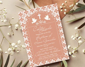 cielito lindo bautizo invitation, talavera invitation bautio,papel picado baptism, Mexican theme baptism invitation, editable canva template