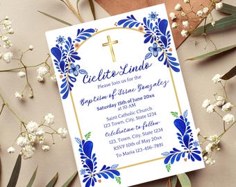 cielito lindo bautizo invitation talavera baptism invitation cielito lindo baptism decor Canva editable template digital download